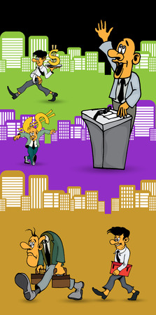 Businessman cartoon character with city background, vector illustrationのイラスト素材