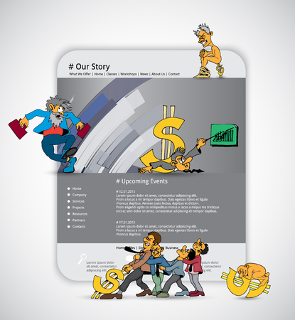 Colorful website design for business with cartoon characters, vector illustrationのイラスト素材