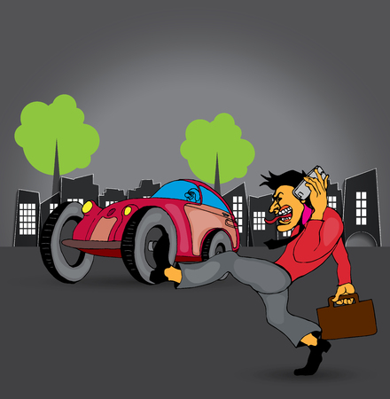 Businessman cartoon character with city background, vector illustration.のイラスト素材