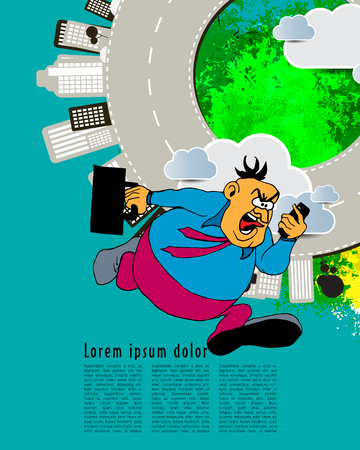 Businessman cartoon character with city background, vectorのイラスト素材