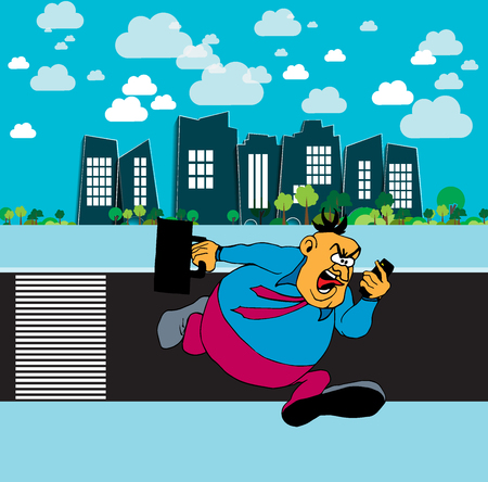 Businessman cartoon character with city background, vectorのイラスト素材