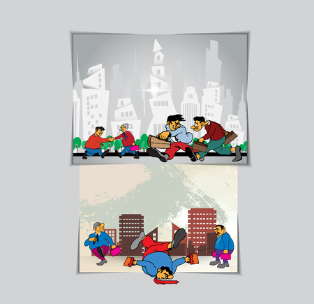 Businessman cartoon character with city background, vector illustrationのイラスト素材