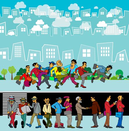 City scene witch cartoon characters - vector backgroundのイラスト素材