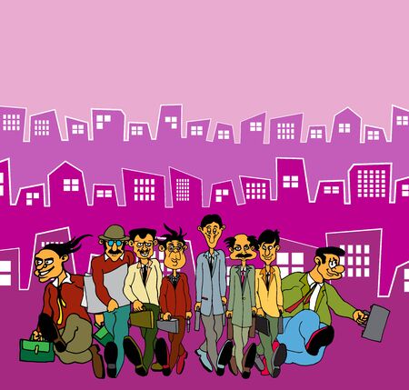 City scene witch cartoon characters - vector backgroundのイラスト素材