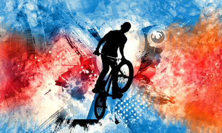 BMX rider on the abstract backgroundの写真素材
