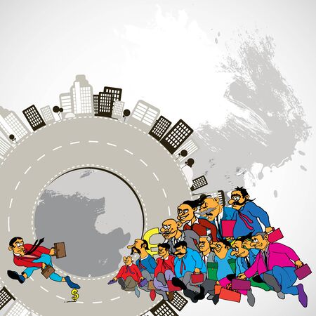 City scene witch cartoon characters - vector backgroundのイラスト素材