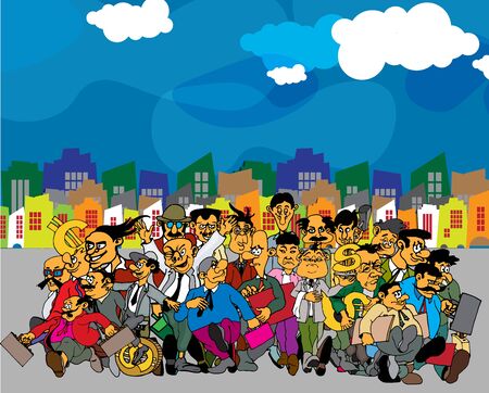 Businessman cartoon character with city background, vectorのイラスト素材