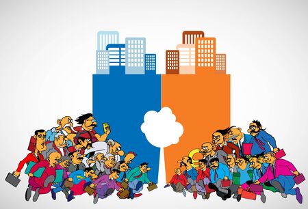 Businessman cartoon character with city background, vectorのイラスト素材