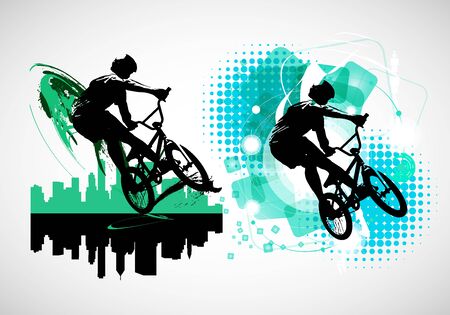 BMX rider on the abstract background, sport vectorのイラスト素材