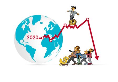 Crisis impact on global economy and stock markets. Financial crisis concept illustrationのイラスト素材
