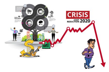 Crisis impact on global economy and stock markets. Financial crisis concept illustrationのイラスト素材
