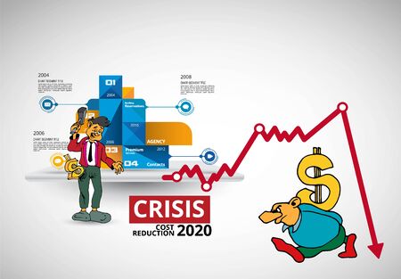 Crisis impact on global economy and stock markets. Financial crisis concept illustrationのイラスト素材