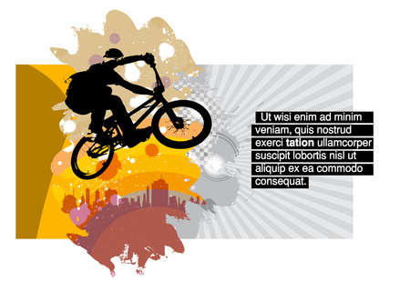 Active young man doing tricks on a bicycle, extreme sport concept. Sport background ready for poster or banner, vectorのイラスト素材