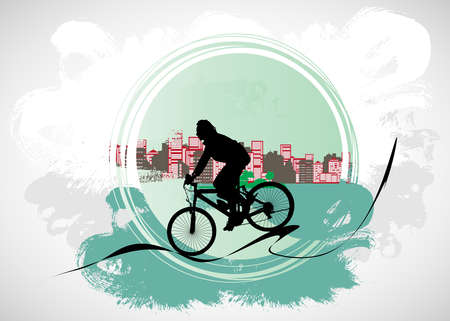 Active young man doing tricks on a bicycle, extreme sport concept. Sport background ready for poster or banner, vectorのイラスト素材