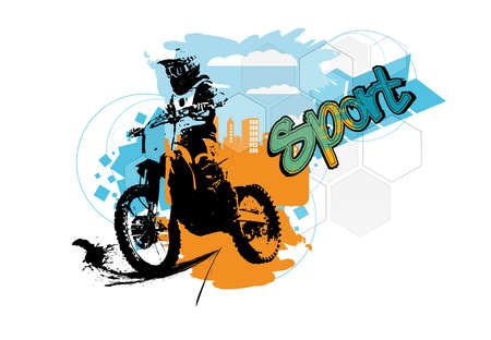Man riding motorbike, extreme sport racing, vector illustrationのイラスト素材