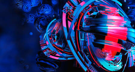 3D rendering of red-black abstract technology digital hi tech background