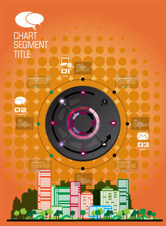 Vector illustration of infographic urban landscape. Smart city with futuristic elementsのイラスト素材