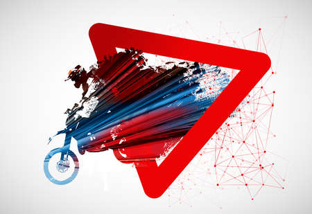 Man riding motorbike, extreme sport racing. Vector illustration ready for internet banners, social...
