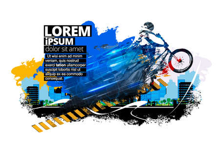 Sport background with active young man for internet banners, social media banners, headers of websites, vector illustrationのイラスト素材