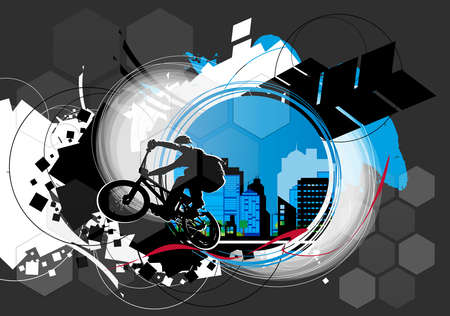 Active man. BMX rider in abstract sport background, vector.のイラスト素材