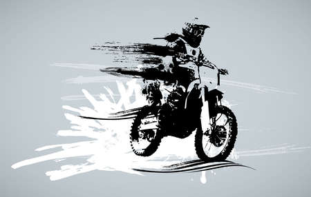 Man riding motobike, extreme sport racing. Vector illustration ready for internet banners, social media banners, headers of websitesのイラスト素材