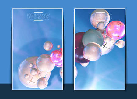 Vector set of vertical banner templates with abstract multicolored balls on blue background