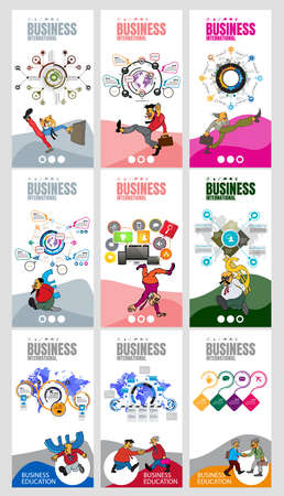 Set of 4 vertical banners with people doing activities. Flat style vector illustration.の写真素材