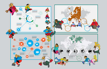World map infographic set with people in flat style. Vector illustration.