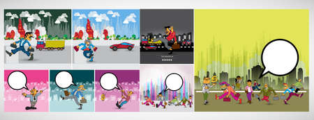 Set of people doing different activities in the city. Vector illustration.の写真素材