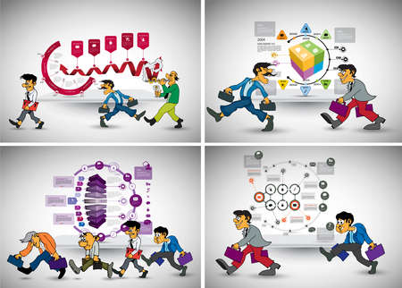 Business people running in the flowchart. Set of vector illustrations.の写真素材