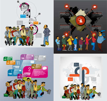 Set of people with social media infographics elements. Vector illustration.の写真素材