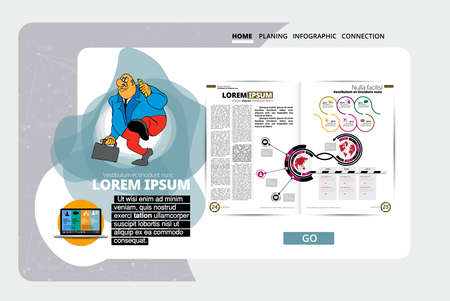 Landing page template with flat design concept of online training course.