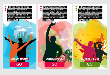 Young happy people are dancing. Nightlife and music festival concept. Vectorのイラスト素材