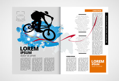 Sport magazine layout, brochure template with bmx rider. Vectorの写真素材