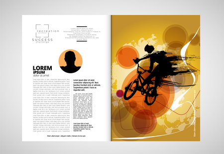 Brochure design template with bicycle rider silhouette. Vector illustration.の写真素材