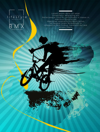 Cyclist silhouette on abstract grunge background. Vector illustration.の写真素材