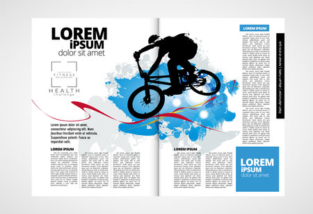 Sport magazine layout, brochure template with bmx rider. Vectorの写真素材