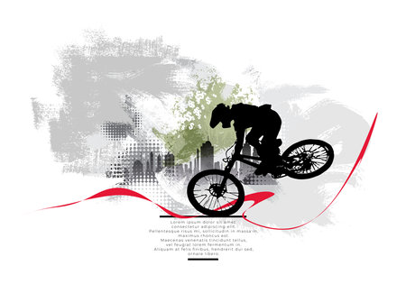 Silhouette of a cyclist on the background of the city.の写真素材
