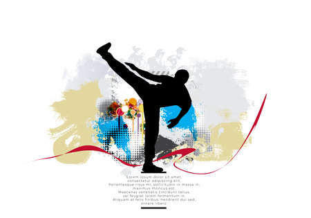 martial arts Silhouette of a man on a colored background.の写真素材