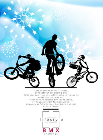 Cycling event invitation with silhouettes of cyclists and snowflakesの写真素材