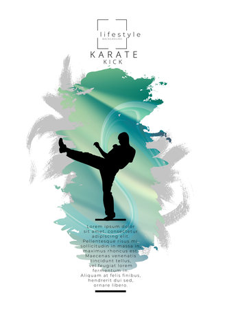 karate poster with a silhouette of a karate man on a white backgroundの写真素材