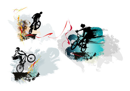 Bmx rider on a white background with splashes and blotsの写真素材