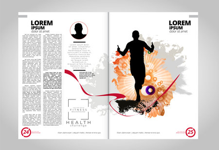 Sport magazine layout, brochure template, vector print template for fitness clubの写真素材