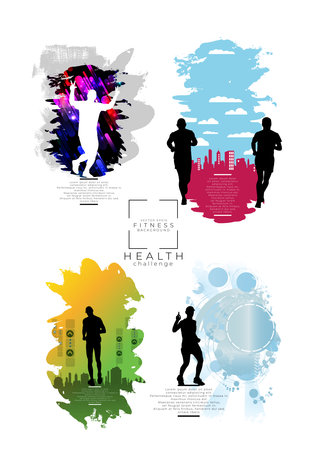 set of silhouettes of people running in the city, vector illustrationの写真素材