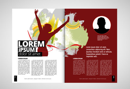 Vector brochure layout design template with fitness woman silhouette. Magazine backgroundの写真素材