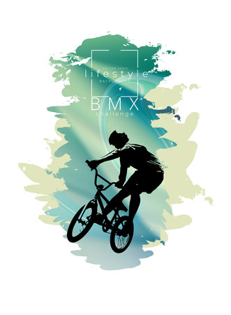 Cyclist silhouette on abstract background. Vector illustration for your designの写真素材