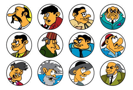Cartoon business people. Funny face expressions, caricature emotions, vectorのイラスト素材