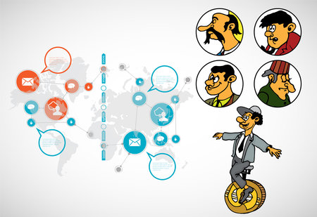 Business man with social media icons. Vector illustration for web design.の写真素材