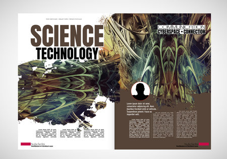 Magazine layout, vector print template with abstract elements and empty space for textの写真素材