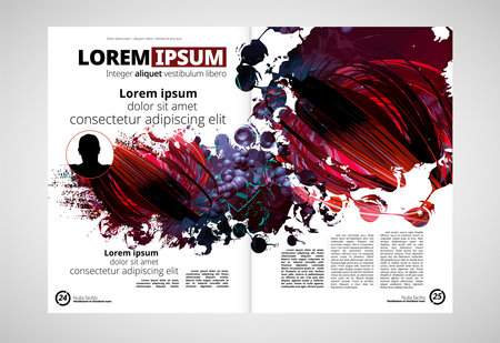 Brochure layout template, cover design annual report, magazine, flyer or booklet in A4 with blue and red abstract backgroundの写真素材